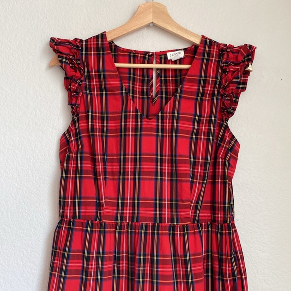 J Crew Tartan Plaid Christmas Holiday Flutter Sleeve Tiered Midi Dress 10 - Picture 4 of 11